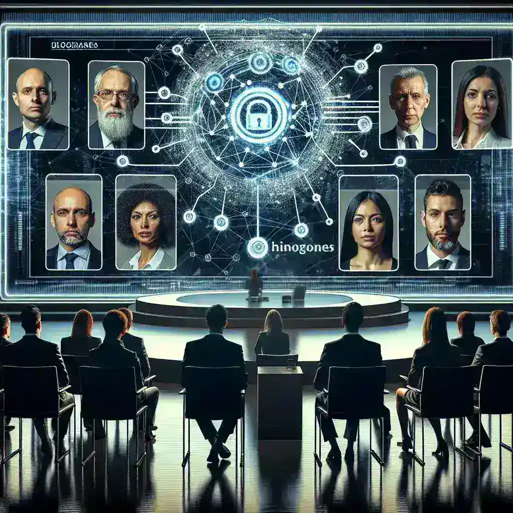 "Imagen del anuncio de la estrategia de identidad digital descentralizada del Gobierno español, mostrando a funcionarios discutiendo sobre la implementación de tecnología blockchain y seguridad en línea."
